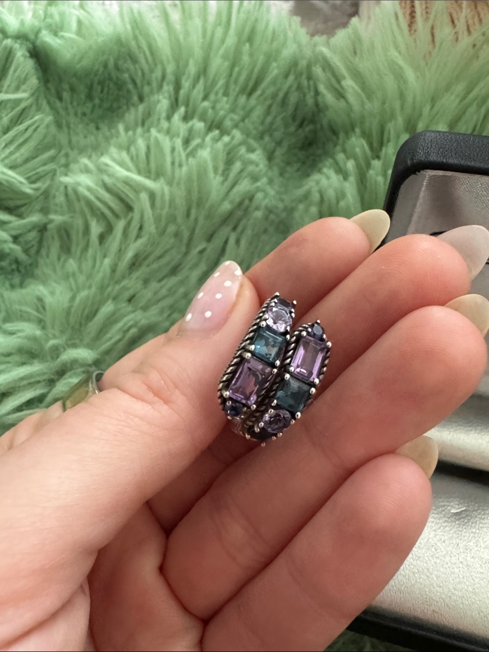 Effy Purple and Teal Rectangular Gemstone Double-Row Ring - Picture 6 of 6